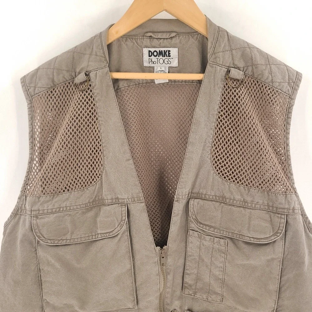 Domke PhoTOGS Mens Large Beige Multi Pocket Vest Photographer Safari Utility